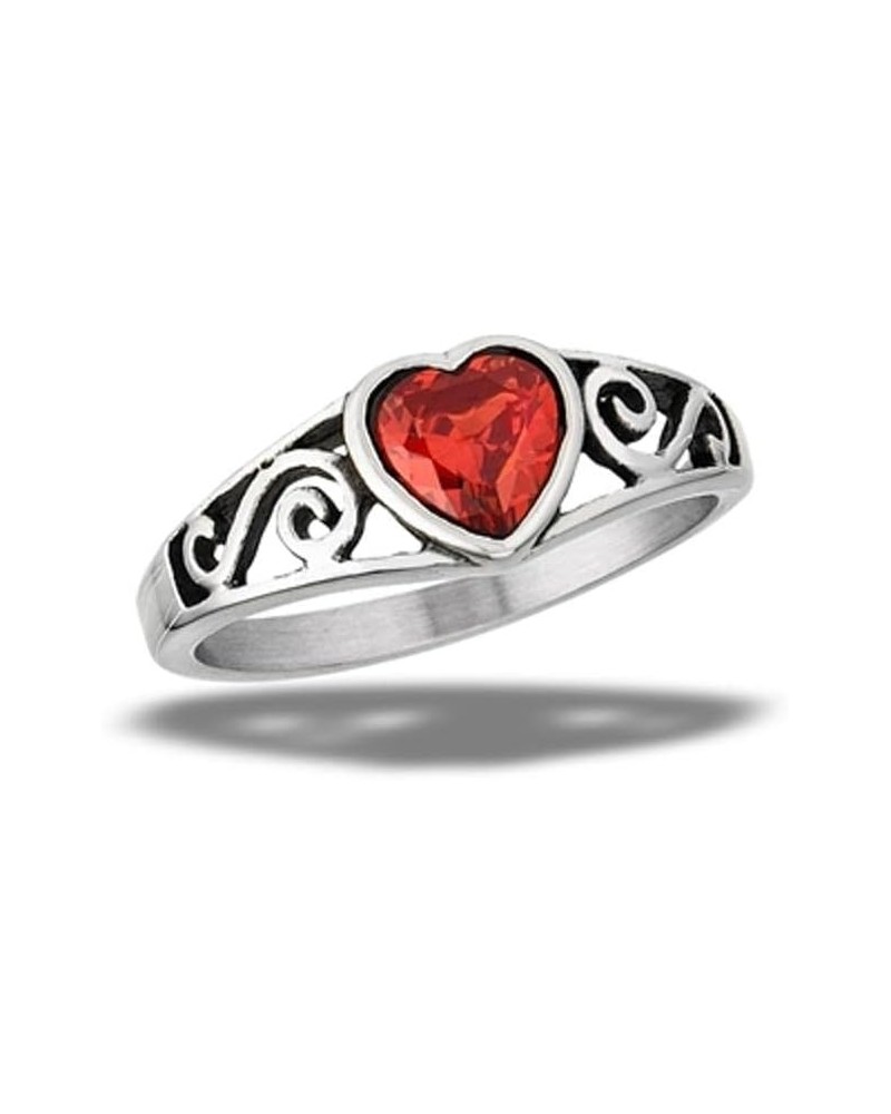 Simulated Garnet Unique Heart Ring Stainless Steel Fashion Band Sizes 6-10 $9.58 Rings