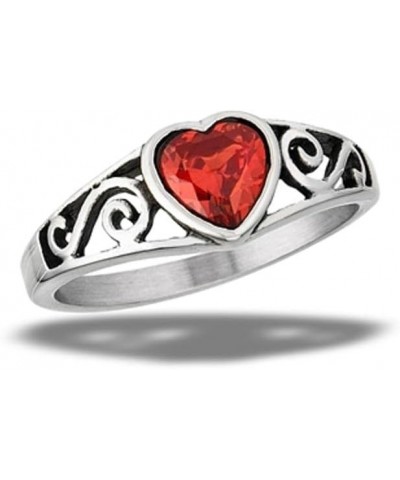 Simulated Garnet Unique Heart Ring Stainless Steel Fashion Band Sizes 6-10 $9.58 Rings