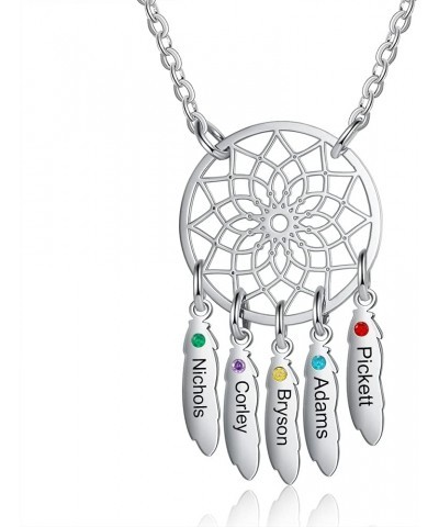 Personalized Feather Dream Catcher Necklace with 1-7 Name Simulated Birthstone Pendant Custom Mother's Day Birthday Gift for ...