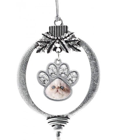 Dog Mom Charm Ornament - Silver Pave Paw Charm Holiday Ornaments with Cubic Zirconia Jewelry Persian Cat $8.25 Bracelets