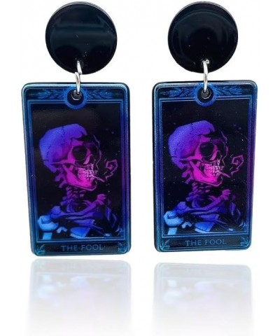 Vintage Halloween Skeleton Skull Moon Printing Resin Acrylic Dangle Earrings Geometric Square Statement Stud Earrings For Wom...