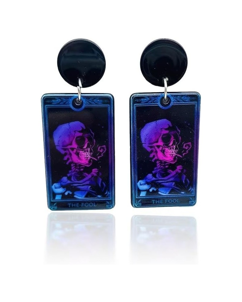 Vintage Halloween Skeleton Skull Moon Printing Resin Acrylic Dangle Earrings Geometric Square Statement Stud Earrings For Wom...