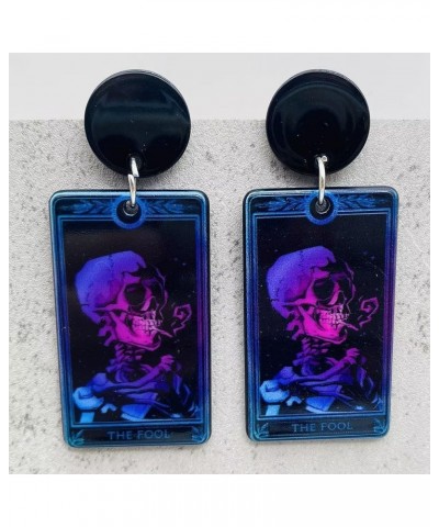 Vintage Halloween Skeleton Skull Moon Printing Resin Acrylic Dangle Earrings Geometric Square Statement Stud Earrings For Wom...