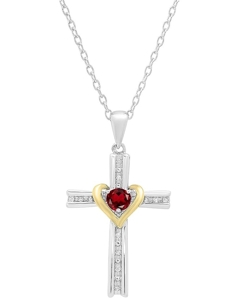 4 mm Round Gemstone & White Diamond Ladies Heart Love Cross Religious Pendant (Gold Chain Included), Available in Various Met...