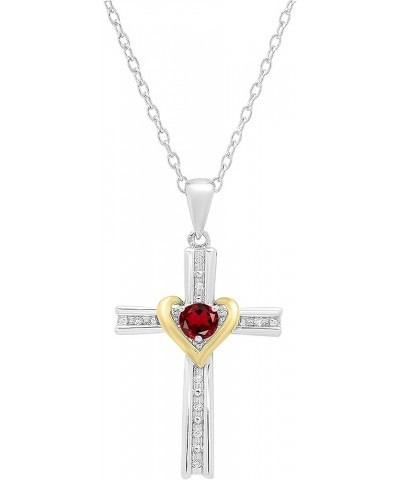 4 mm Round Gemstone & White Diamond Ladies Heart Love Cross Religious Pendant (Gold Chain Included), Available in Various Met...