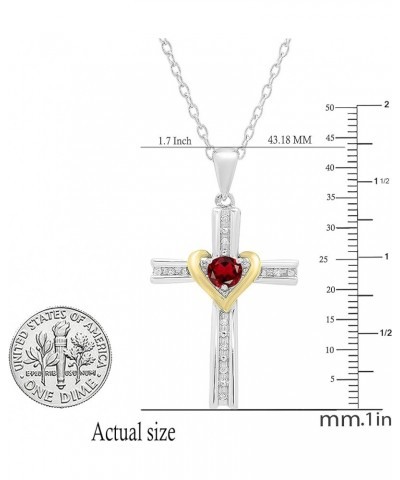 4 mm Round Gemstone & White Diamond Ladies Heart Love Cross Religious Pendant (Gold Chain Included), Available in Various Met...