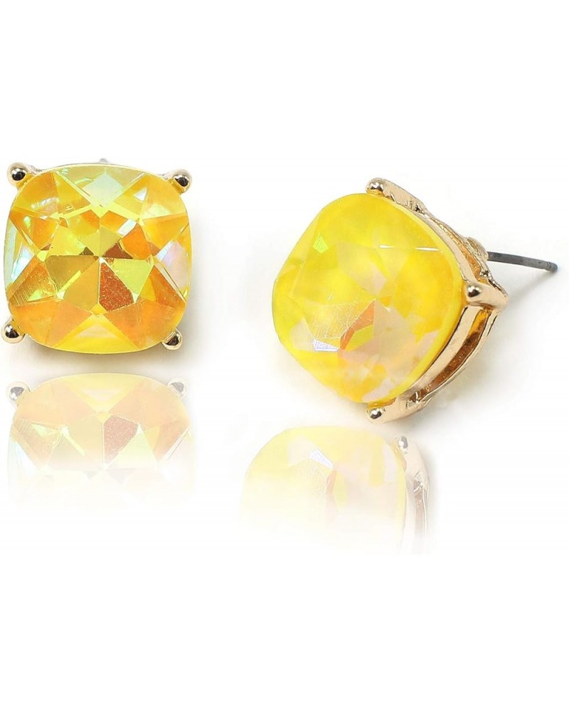 Faceted Jewel Crystal Cushion Cut Statement Stud Earrings YELLOW $8.15 Earrings