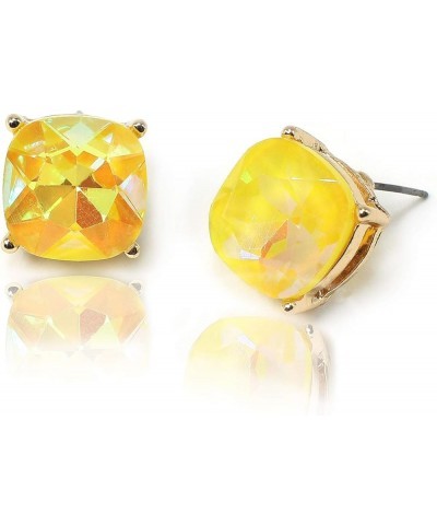 Faceted Jewel Crystal Cushion Cut Statement Stud Earrings YELLOW $8.15 Earrings