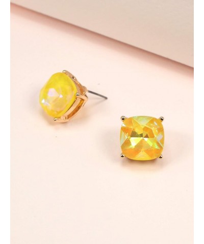 Faceted Jewel Crystal Cushion Cut Statement Stud Earrings YELLOW $8.15 Earrings