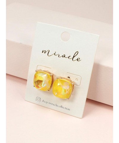 Faceted Jewel Crystal Cushion Cut Statement Stud Earrings YELLOW $8.15 Earrings