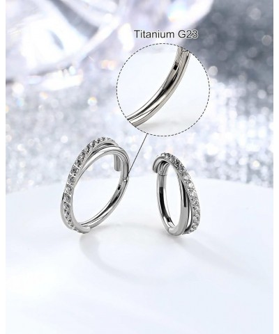 G23 Titanium Nose Ring Hoop 16G 18G 20G Conch Piercing Jewelry Clear CZ Double Titanium Helix Earring Tragus Daith Piercing J...