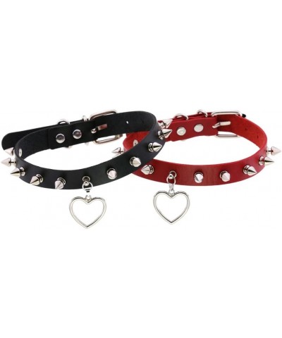 Multicolor PU Simulated Leather Silvert-tone Spikes Rivets Love Heart Ring Belt Collar Choker Necklace Red $8.11 Necklaces