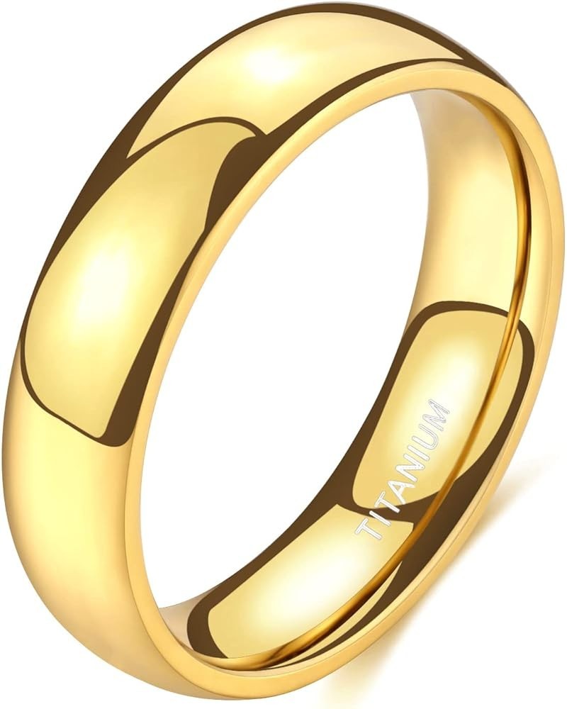 2mm 4mm 6mm Gold Titanium Ring Plain Dome High Polished Wedding Band Comfort Fit Size 3-13.5 6mm 5 $9.17 Rings