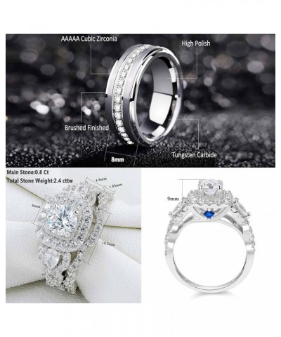 Wedding Ring Sets for Him and Her 5A Cubic Zirconia Ring Women Men Band Promise Rings for Couples Size 5-13 Men's Size 9 & Wo...