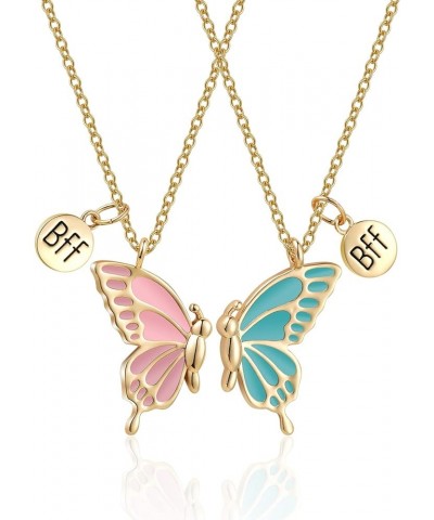 Cute Butterfly BFF Necklaces for 2, Enamel Butterfly Friendship Necklace for Teen Girls Women Best Friend Birthday Gift Gold ...