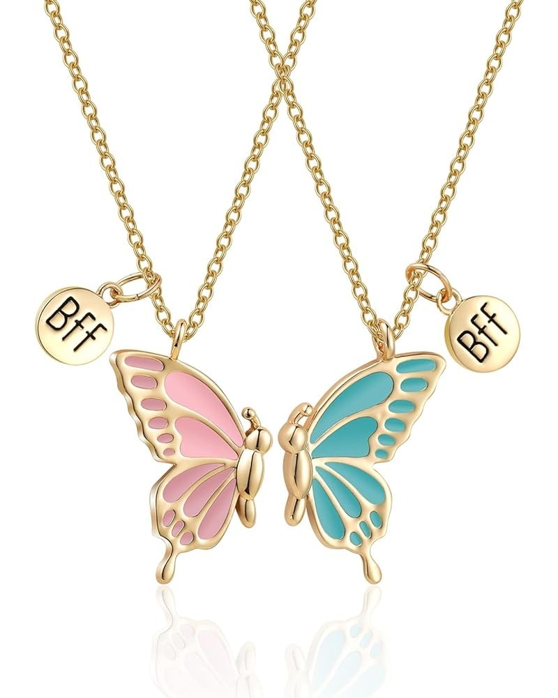 Cute Butterfly BFF Necklaces for 2, Enamel Butterfly Friendship Necklace for Teen Girls Women Best Friend Birthday Gift Gold ...