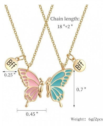 Cute Butterfly BFF Necklaces for 2, Enamel Butterfly Friendship Necklace for Teen Girls Women Best Friend Birthday Gift Gold ...