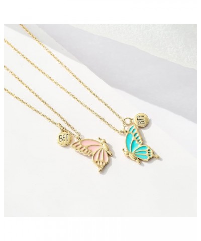 Cute Butterfly BFF Necklaces for 2, Enamel Butterfly Friendship Necklace for Teen Girls Women Best Friend Birthday Gift Gold ...