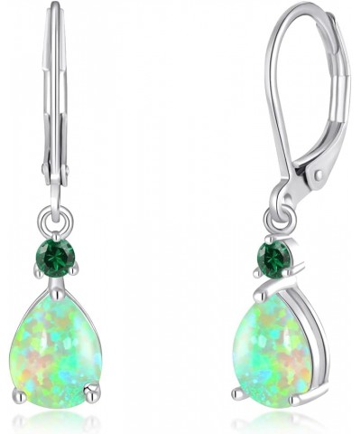 Leverback Opal Dangle Drop Earrings For Women Girls 14K Gold Plated Teardrop Earrings White gold-Green $11.19 Earrings