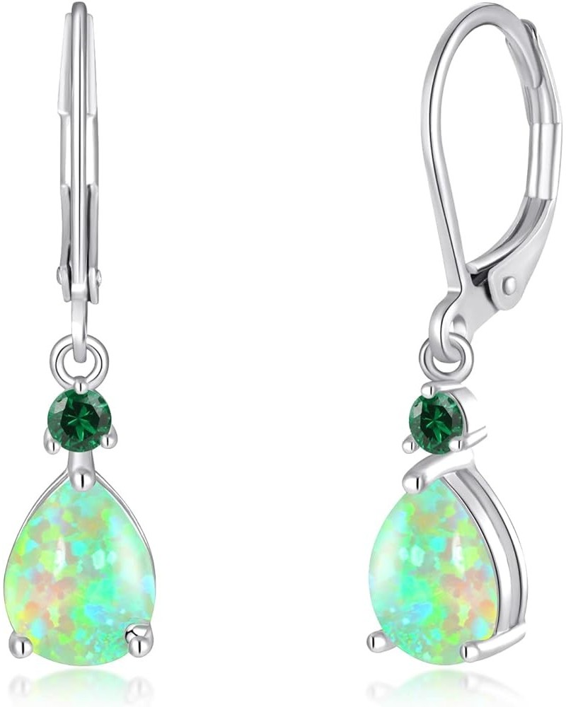 Leverback Opal Dangle Drop Earrings For Women Girls 14K Gold Plated Teardrop Earrings White gold-Green $11.19 Earrings