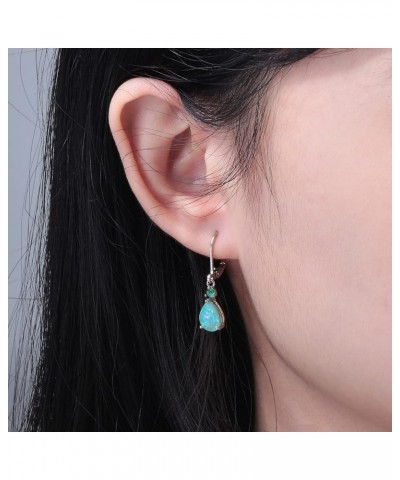 Leverback Opal Dangle Drop Earrings For Women Girls 14K Gold Plated Teardrop Earrings White gold-Green $11.19 Earrings