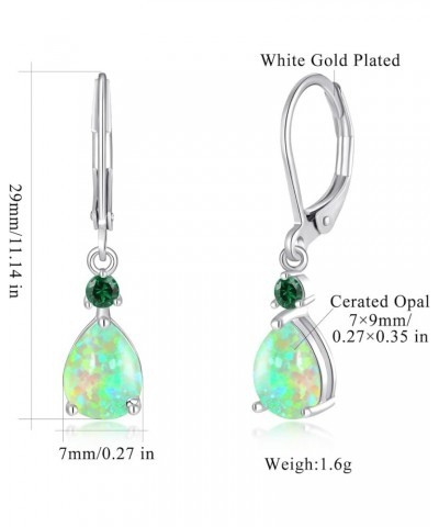 Leverback Opal Dangle Drop Earrings For Women Girls 14K Gold Plated Teardrop Earrings White gold-Green $11.19 Earrings