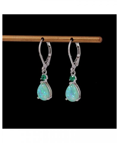 Leverback Opal Dangle Drop Earrings For Women Girls 14K Gold Plated Teardrop Earrings White gold-Green $11.19 Earrings