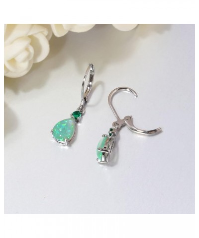 Leverback Opal Dangle Drop Earrings For Women Girls 14K Gold Plated Teardrop Earrings White gold-Green $11.19 Earrings