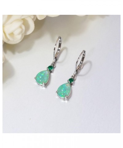 Leverback Opal Dangle Drop Earrings For Women Girls 14K Gold Plated Teardrop Earrings White gold-Green $11.19 Earrings