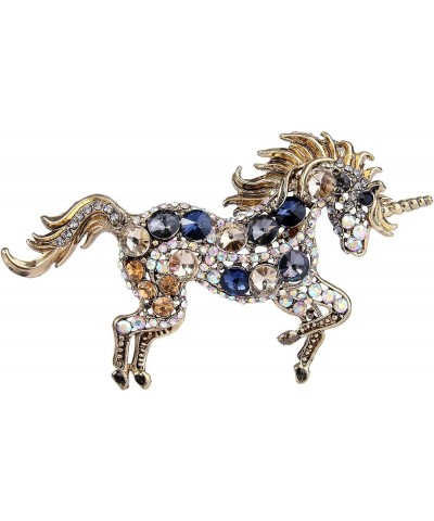 Women's Austrian Crystal Running Unicorn Brooch Multicolor Gold-Tone $11.12 Brooches & Pins