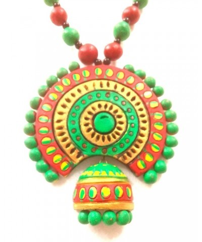 Women's Handcrafted Terracotta Necklace Set Traditional Green Hand Painted Jewellery Set $14.37 Jewelry Sets