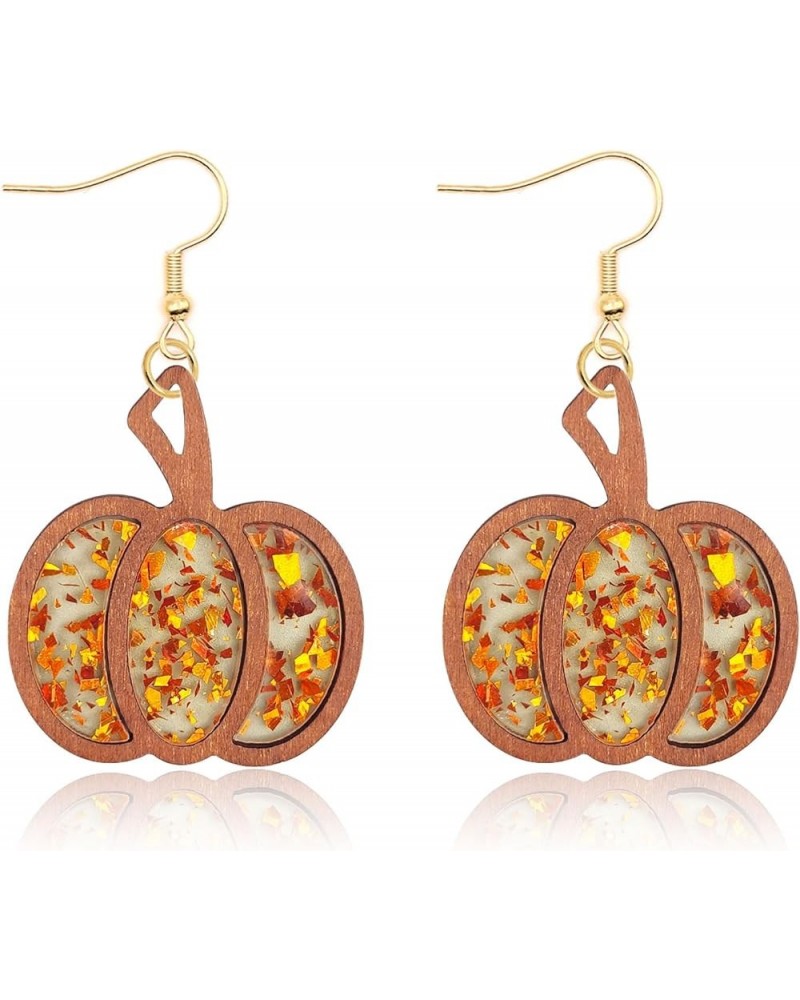 Halloween Pumpkin Earrings for Women Wooden Thanksgiving Pumpkin Dangle Earrings Fall Drop Earrings Holiday Jewelry for Girls...