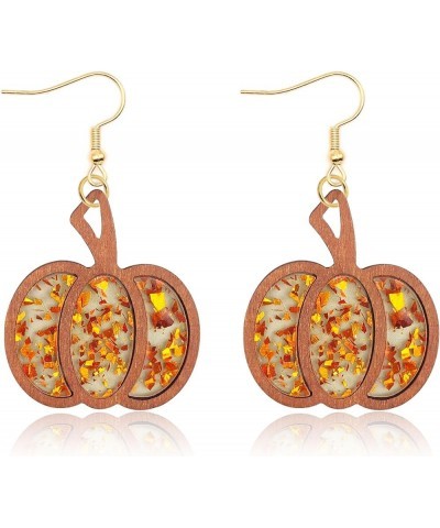 Halloween Pumpkin Earrings for Women Wooden Thanksgiving Pumpkin Dangle Earrings Fall Drop Earrings Holiday Jewelry for Girls...