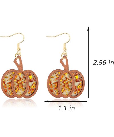 Halloween Pumpkin Earrings for Women Wooden Thanksgiving Pumpkin Dangle Earrings Fall Drop Earrings Holiday Jewelry for Girls...