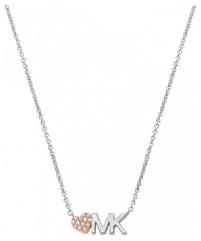 Brass and Pavé Crystal MK Logo Pendant Necklace for Women, Color: Silver (Model: MKJ7977931) $33.38 Necklaces