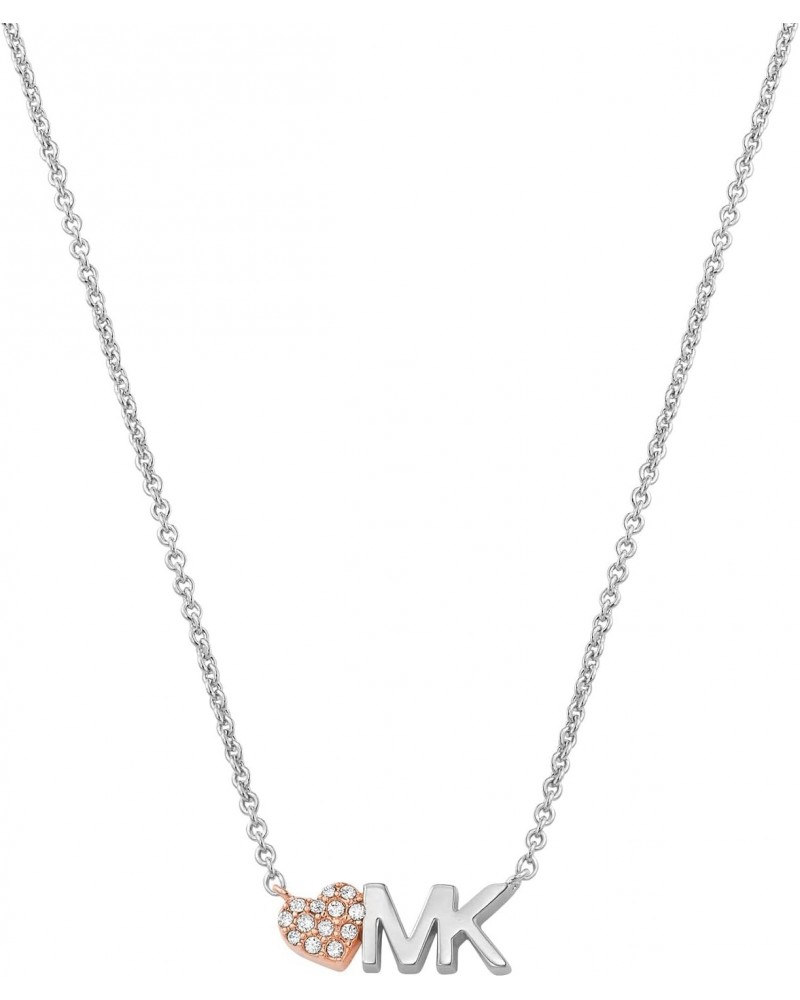 Brass and Pavé Crystal MK Logo Pendant Necklace for Women, Color: Silver (Model: MKJ7977931) $33.38 Necklaces