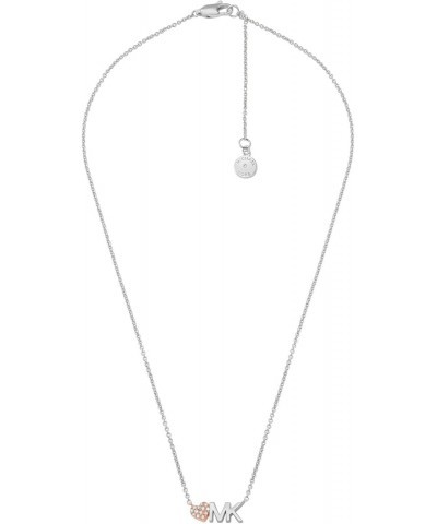 Brass and Pavé Crystal MK Logo Pendant Necklace for Women, Color: Silver (Model: MKJ7977931) $33.38 Necklaces