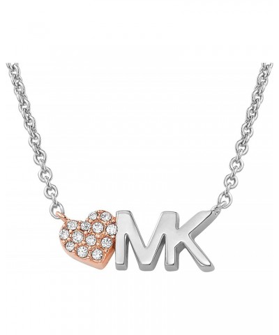 Brass and Pavé Crystal MK Logo Pendant Necklace for Women, Color: Silver (Model: MKJ7977931) $33.38 Necklaces