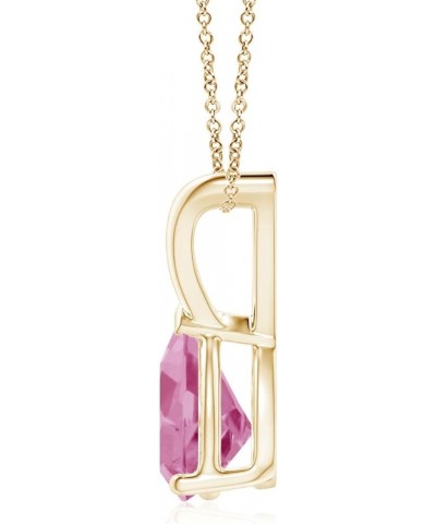 Natural Pink Tourmaline Solitaire Pendant Necklace for Women, Girls in 14K Solid Gold/Platinum/Sterling Silver | October Birt...