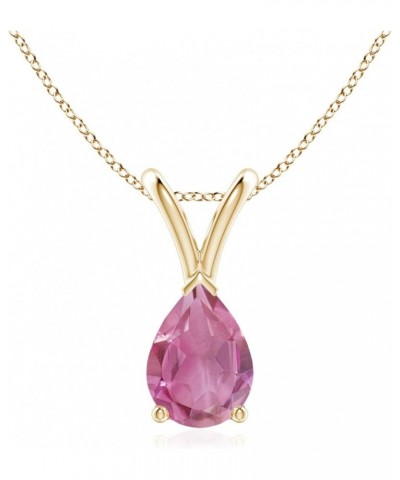 Natural Pink Tourmaline Solitaire Pendant Necklace for Women, Girls in 14K Solid Gold/Platinum/Sterling Silver | October Birt...