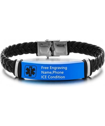 Free Engraving Medical Alert Bracelets for Men Women Adjustable Braided Leather Wristband Emergency ID Identification Cuff Br...