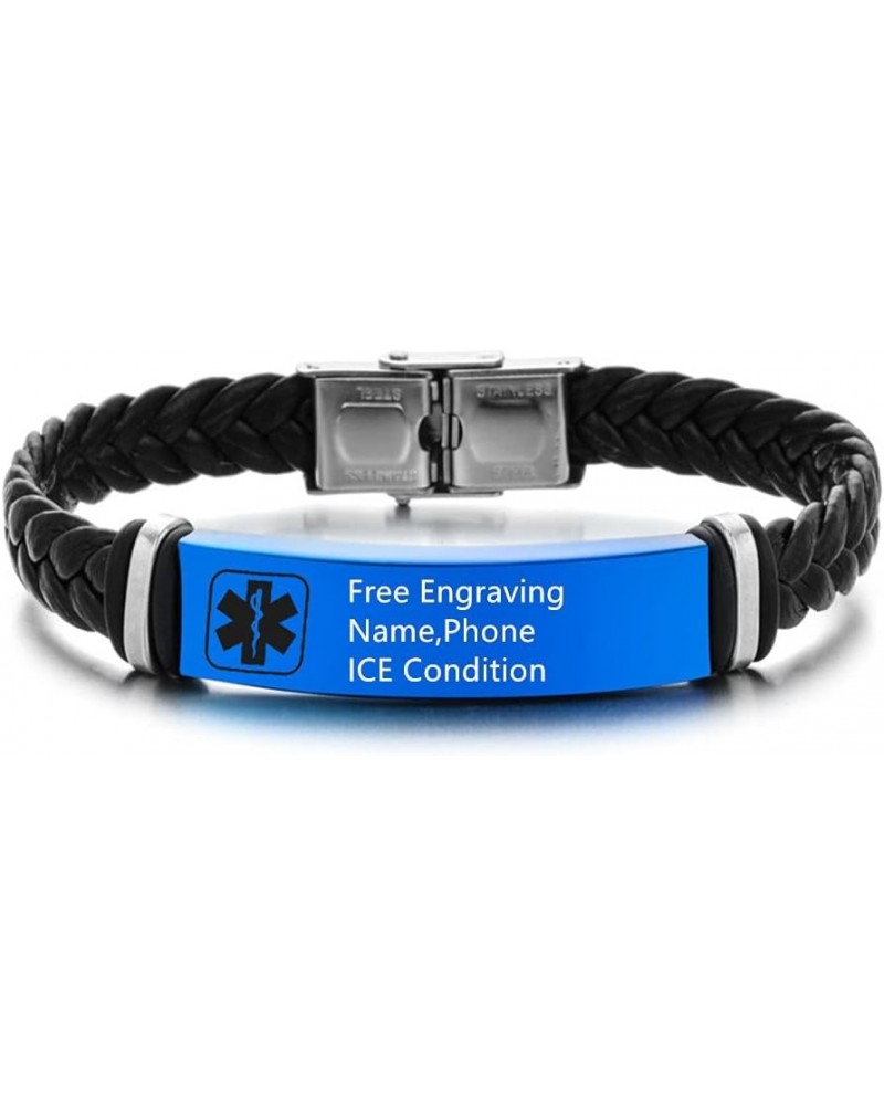 Free Engraving Medical Alert Bracelets for Men Women Adjustable Braided Leather Wristband Emergency ID Identification Cuff Br...