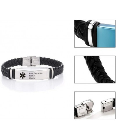 Free Engraving Medical Alert Bracelets for Men Women Adjustable Braided Leather Wristband Emergency ID Identification Cuff Br...