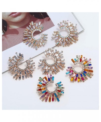 Flower C Shape Stud Earrings for Women Girls Colorful Rhinestone CZ Rainbow Sunflower Bohemian Statement Earrings Studs Fashi...