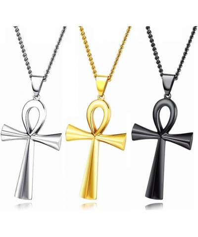 Ankh Cross Necklace Stainless Steel Coptic Ankh Religious Cross Pendant Necklace for Women Men Egyptian Amulet Jewelry Silver...