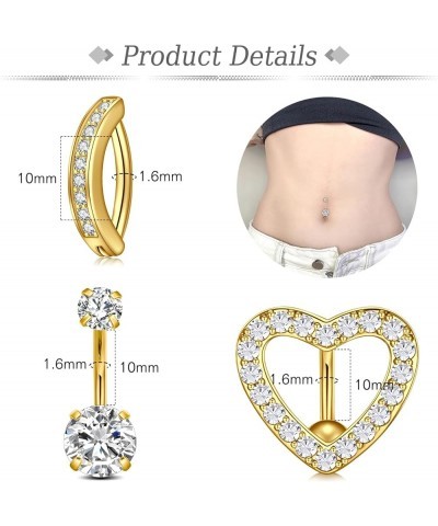 14G Belly Button Rings for Women Belly Rings Dangle Clicker Surgical Steel CZ Navel Rings Heart Reverse Belly Button Piercing...