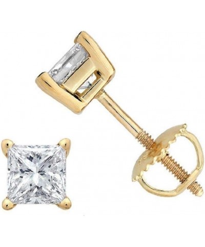 Princess cut Diamond Stud (IGI Certified (0.70ct & up) ScrewBack 14K from (0.04ct - 2.00ct, Clarity-I3) Yellow Gold 0.6 carat...