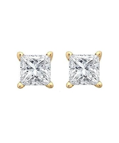 Princess cut Diamond Stud (IGI Certified (0.70ct & up) ScrewBack 14K from (0.04ct - 2.00ct, Clarity-I3) Yellow Gold 0.6 carat...