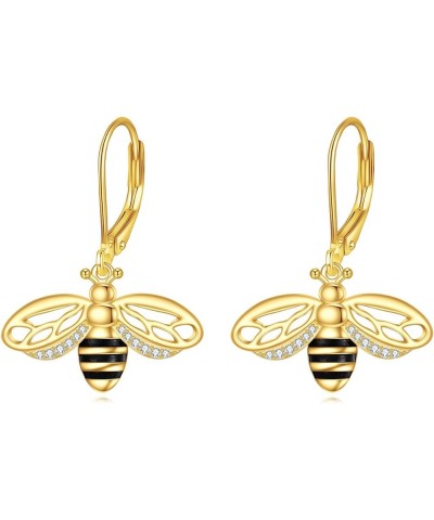 925 Sterling Silver Bee Earrings for Women Gold Bee Leverback Dangle Earring Jewellery Birthday Gifts for Her Bee Leverback E...