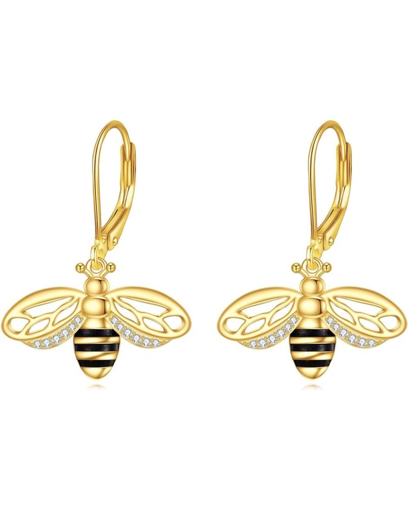 925 Sterling Silver Bee Earrings for Women Gold Bee Leverback Dangle Earring Jewellery Birthday Gifts for Her Bee Leverback E...